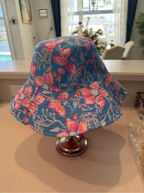Lilly Pulitzer Blue Floral Bucket Hat with Pink Accents